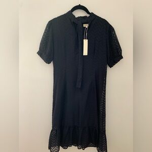 Black Short Sleeve Dress with Tie Neck